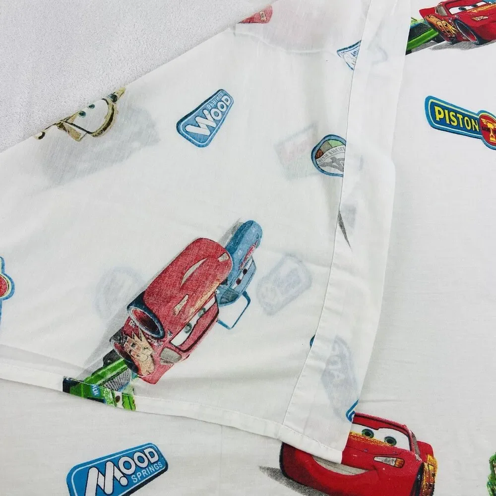 Walt Disney Pixar Cars White Twin Size  Flat Sheet McQueen Mater 2009